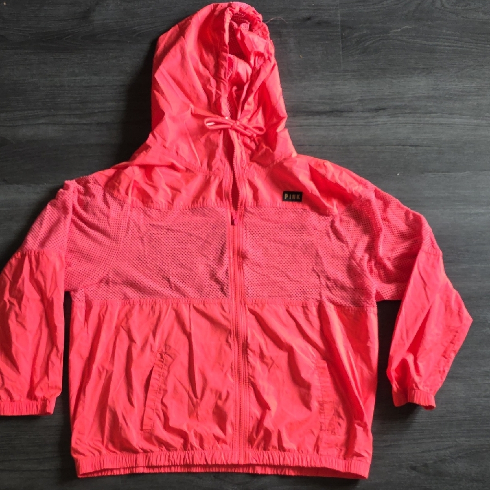 PINK Victoria's Secret Bright Neon Pink Hooded Windbreaker